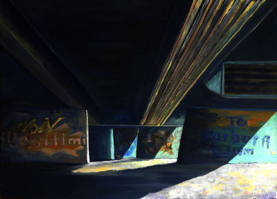 unter den Brücken münchens, 50x70, brückenbild, öl/leinwand