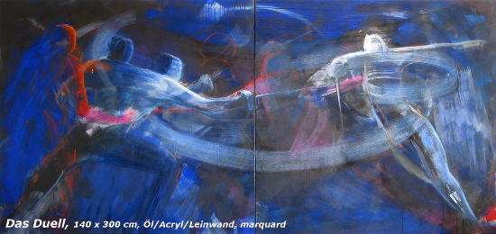 Das Duell, 140 x 300 cm, Öl/Acryl/Leinwand