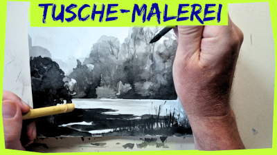 Tuschezeichnung altöttinger weiher, landsberg, thumbnail