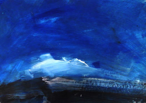 Fön Wind, Papierbilder, blau, weiß, schwarz