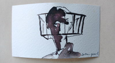 des menschen, aquarell, gesicht mit kontruktion vor augen