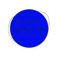 Online-Magazin_logo, blauer Kreis mit Linienzeichnung, Schrift, Kunst-geht-so! - der Newslette