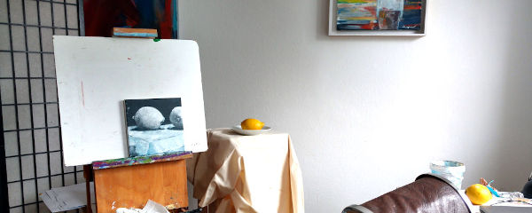 Webinar, Malen einer Zitrone, Bild für eBook, Untermaltes Zitronenbild in Schwarz weiß