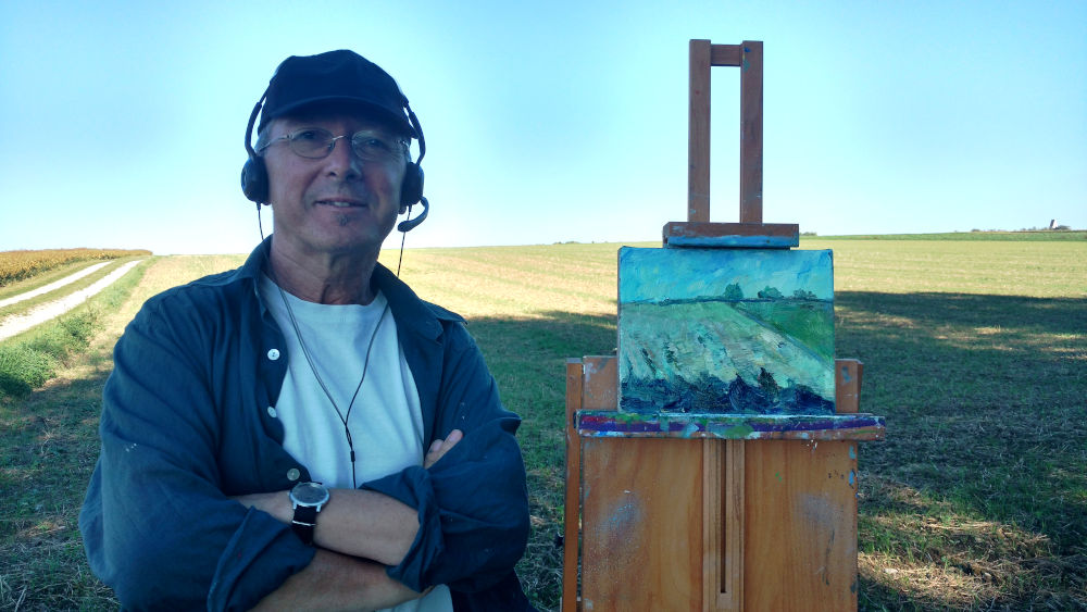 Pportrait Gerhard Marquard beim Pleinairmalen, Kaufering beim Westerholz