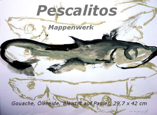 pescalitos, Gouache/Papier/Kreiden, der suppenfisch im plastikmeer