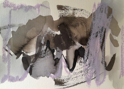 zeichnung des Montserrat gebirges, abstrakt, braun und rotviolett