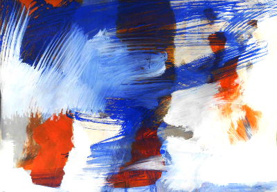 tachistische malerei in orange und blau