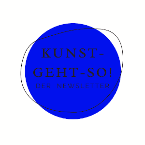 Online-Magazin_logo, blauer Kreis mit Linienzeichnung, Schrift, Kunst-geht-so! - der Newsletter