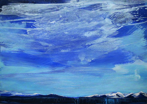 Die Wurzeln der Berge, Papier und acrylfarbe, blau, weiß