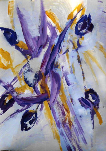expressive Tulpen,  Tulpen, papierbild, acryl, gelb, violett