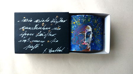 wie viele lichter ..., zündholzschachtel bemalt, schrift und aquarell im inneren