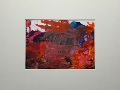 abstraktes acrylbild auf papier, rote und blaue farbe