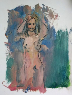 aktskizze, hautton, blau und grün, zeichnung und farbe