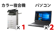 セット内容:デジタルカラー複合機×1、パソコン×2