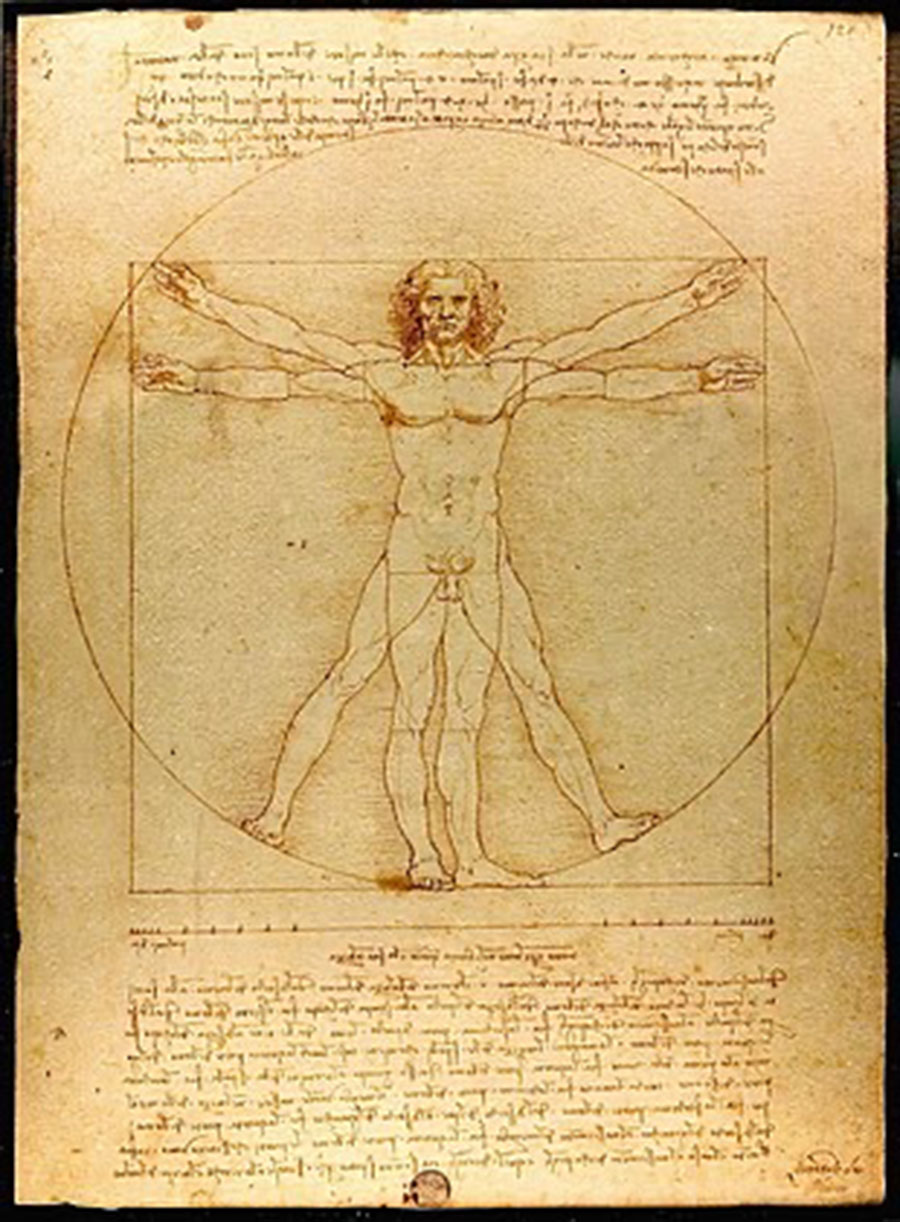Leonardo da Vinci, Le proporzioni del corpo umano secondo Vitruvio - Uomo vitruviano 1490 circa, Venezia