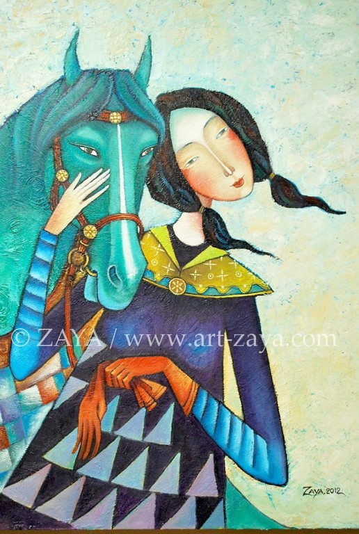 Girl with Green Horse(*) 2012 (related to nature protection) / copyright ZAYA www.art-zaya.com