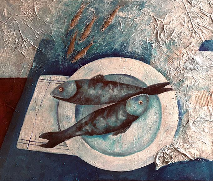 Tisch am Meer | Mixed Media auf Leinwand | 50 x 60 cm | 2021