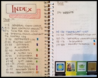 The Index of my current day planner. Notice that I leave lots of empty pages in-between collections in case I want to add something later. 