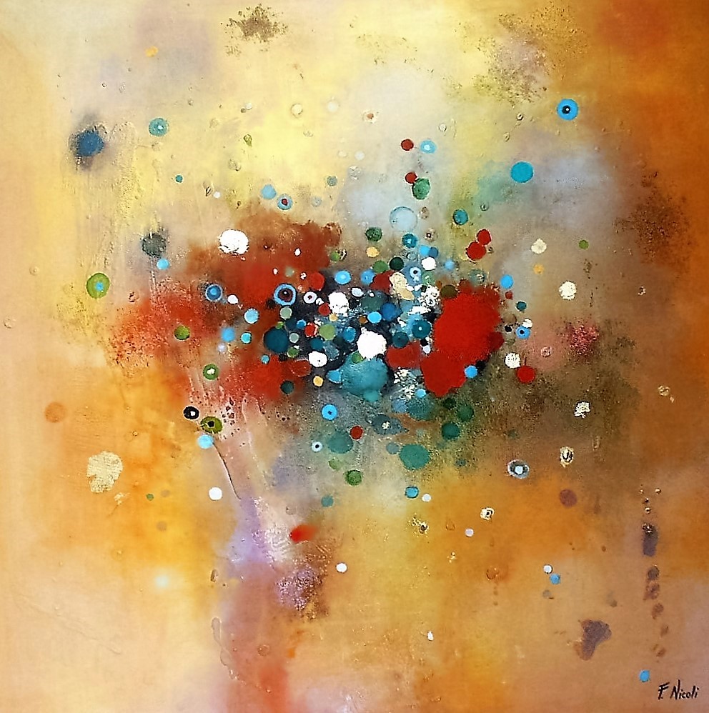 " Explosion" Acrilico e foglia oro 80x80 cm