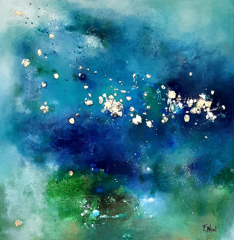 " Brezza" Acrilico e foglia oro 100x100 cm, Collezione privata