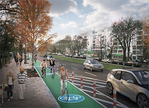 Visualisierung eines geschützten Radfahrstreifens in Berlin