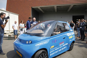 Noah ist ein Elektro-Stadtauto, das laut TU Eindhoven eine Höchstgeschwindigkeit von 110 Stundenkilometern und eine Reichweite von 240 Kilometern ermöglicht. Photo: Bart van Overbeeke