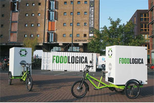 Elektro-Lastenrad der Radkutsche GmbH (Nehren) für die letzten Meter der Nahrungsmittelauslieferung in Amsterdam an Cafés, Bars und Restaurants. Bild: Radkutsche