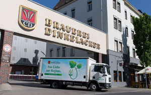 Als erste Brauerei Deutschlands liefert Dinkelacker ab sofort mit einem Elektro-LKW aus