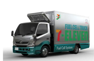 Der Brennstoffzellen-Lkw speichert Wasserstoff in drei Tanks mit rund sieben Kilogramm. Die von Toyota erwartete Reichweite liegt bei etwa 200 Kilometern.