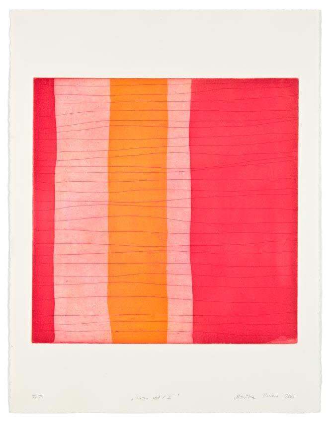 Monika Humm Aran - Red 1, 2005, Aquatinta und Strichätzung, 3 Platten, PG 50x50cm auf Bütten 76x57cm