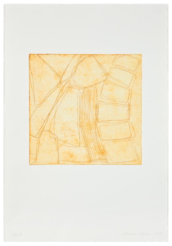 Monika Humm Kaltnadelradierung - yellow-ochre 2, PG 27x27 cm, Bütten 57x39cm