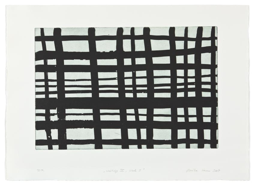Monika Humm Waiting 4- black 1, 2007, Aquatinta, PG 40x60cm, Buetten 57x78cm