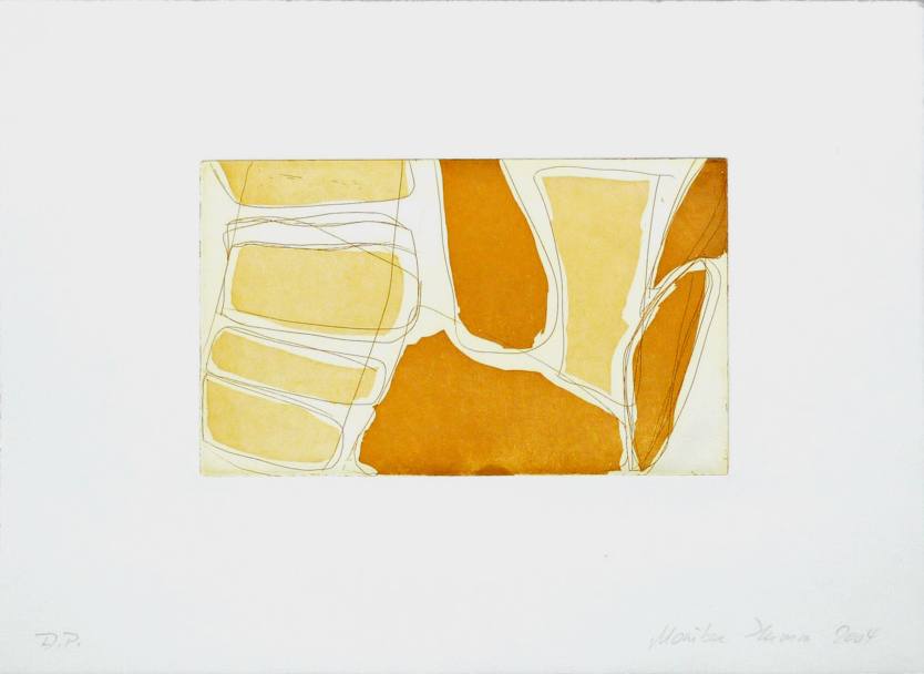 Monika Humm Aquatinta 1-yellow-ochre 2, PG 13,5x2cm, Bütten 28,5x39cm