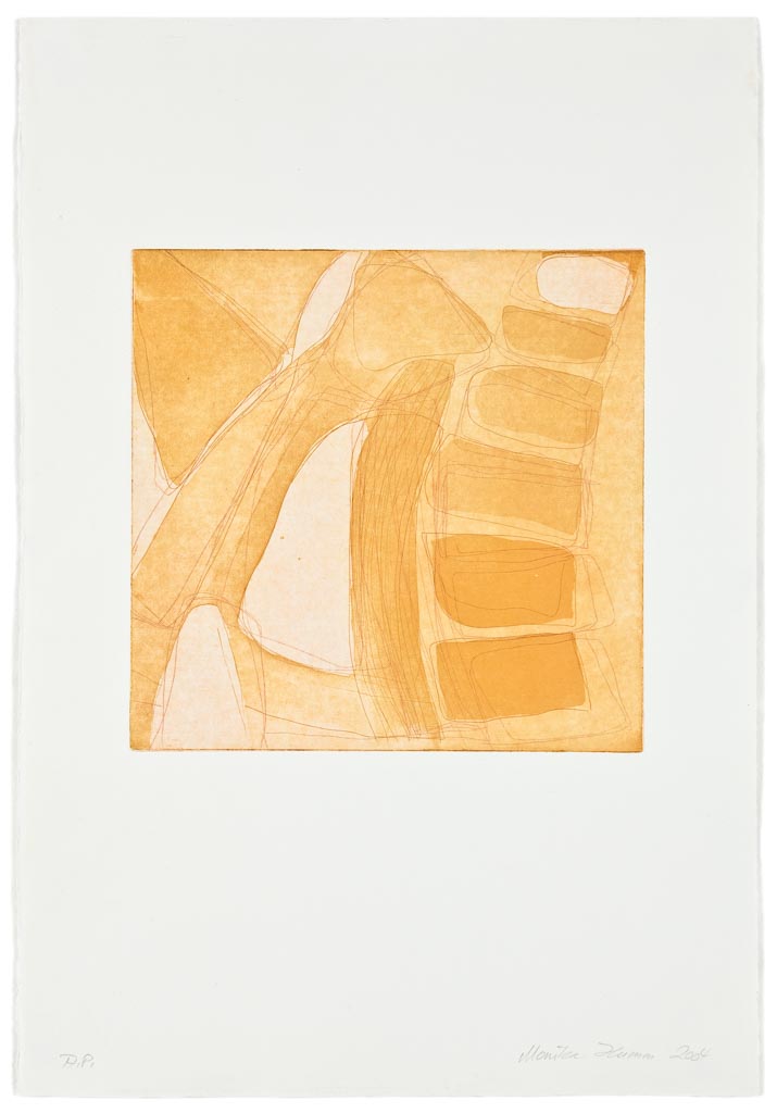 Monika Humm Aquatinta 3 - yellow-ochre 2, PG 26,5x27 cm, Bütten 57x39cm