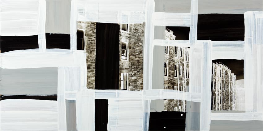Monika Humm Global 52, 2012, Mischtechnik auf MDF, 50x100x0,5cm