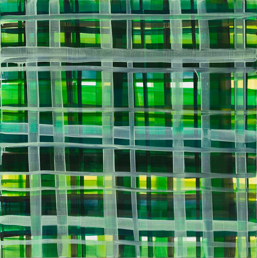 Monika Humm constructed 9, 2016, Acrylmalerei auf Leinwand, 140x140x7cm