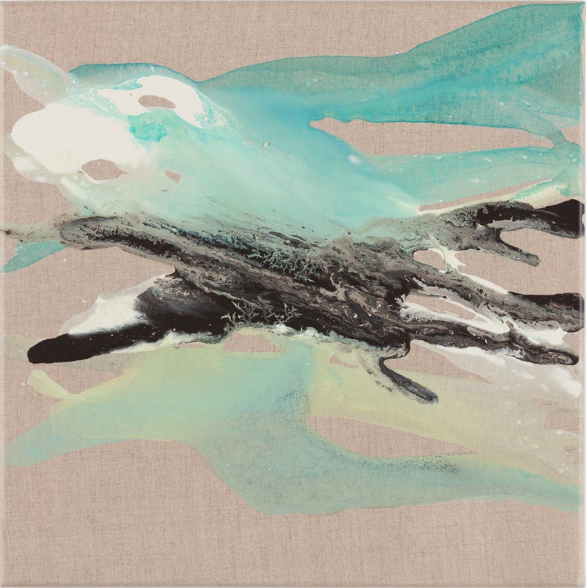 Monika Humm  Volcanism-Floating 18, 2018, Acryl/LW, 40x40x2cm