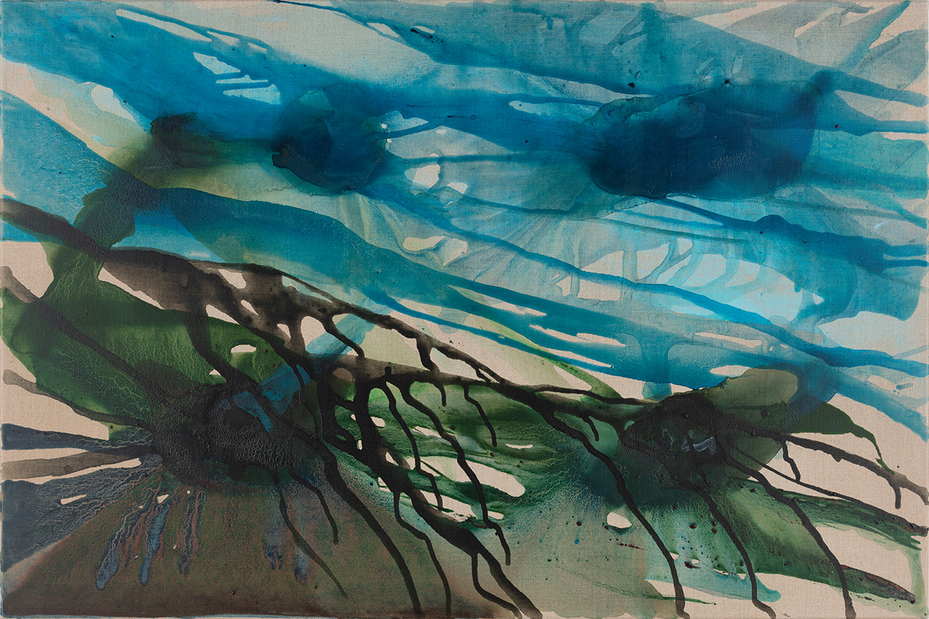 Monika Humm  volcanism- floating 32, 2019, Acryl/LW, 100x150x2cm