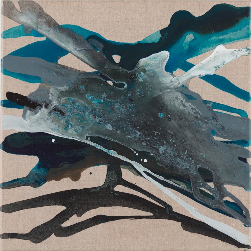 Monika Humm  Volcanism-Floating 23, 2018, Acryl/LW, 40x40x2cm
