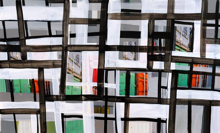 Monika Humm Global 19, 2009, Mischtechnik auf MDF, 113x186x3cm