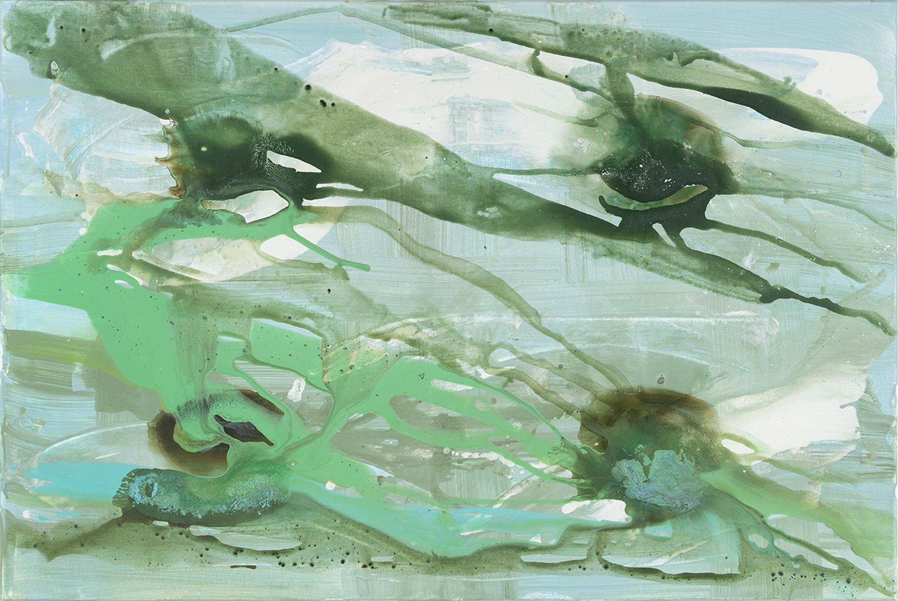 Monika Humm  volcanism- floating 33, 2019, Acryl auf LW, 100x150x2cm