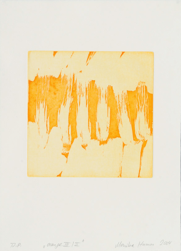 Monika Humm Aquatinta orange-III-II, 2004, PG 19,5x20, Bütten39x28,5cm