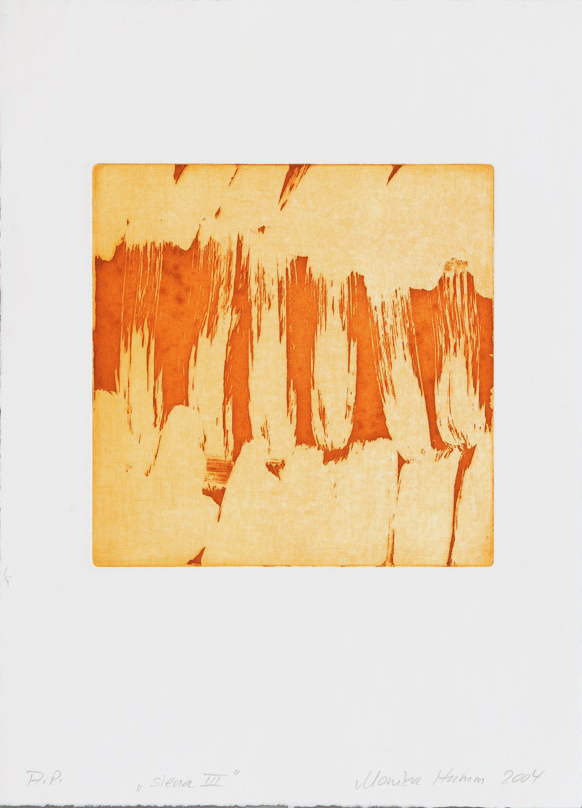Monika Humm Aquatinta sienna III, 2004, PG 19,5x20, Bütten39x28,5cm