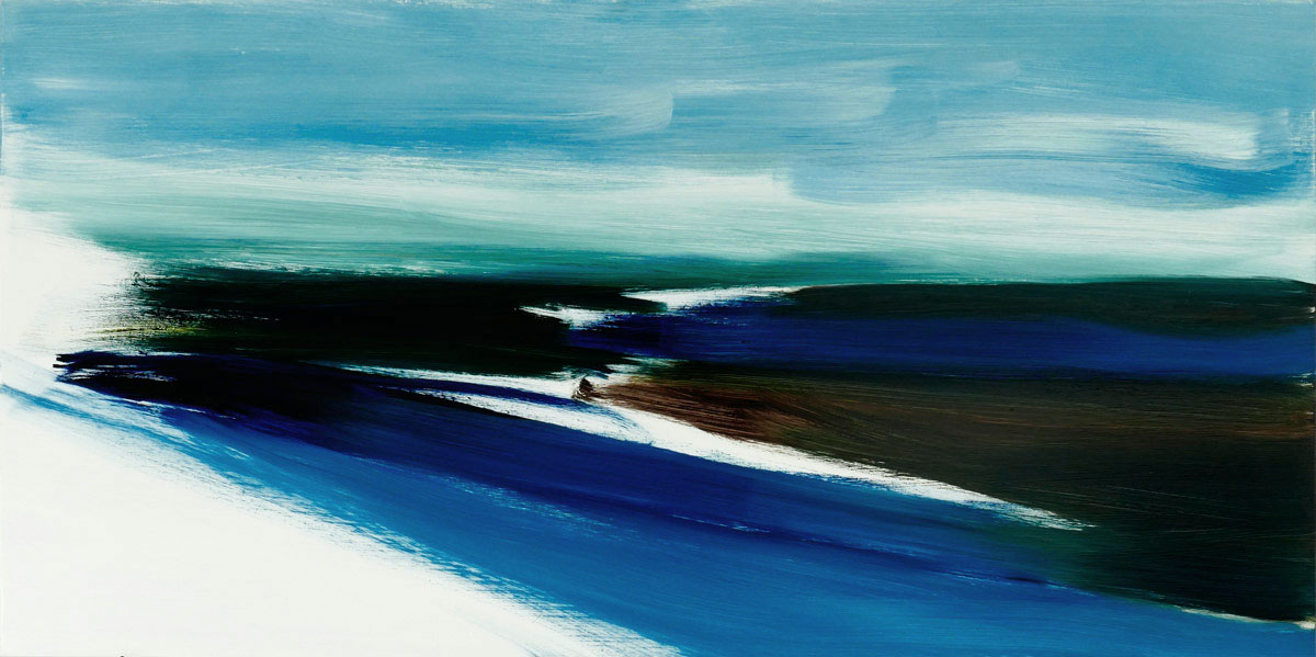 Monika Humm, Landscapes - Places of Longing 8, 2020, Öl/MDF, 50 x100 x 1,5 cm