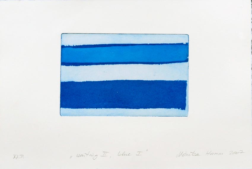 Monika Humm Waiting II - Blue I, 2007, Aquatinta, PG 13x20cm, auf Bütten 26,5x39cm