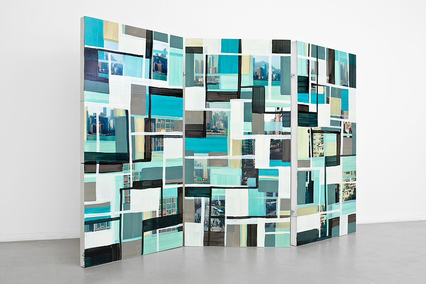 Monika Humm Global-Hongkong 77, Paravent, 2014 Mischtechnik auf Hartfaser, 3-teilig, 180x270(90)x7cm