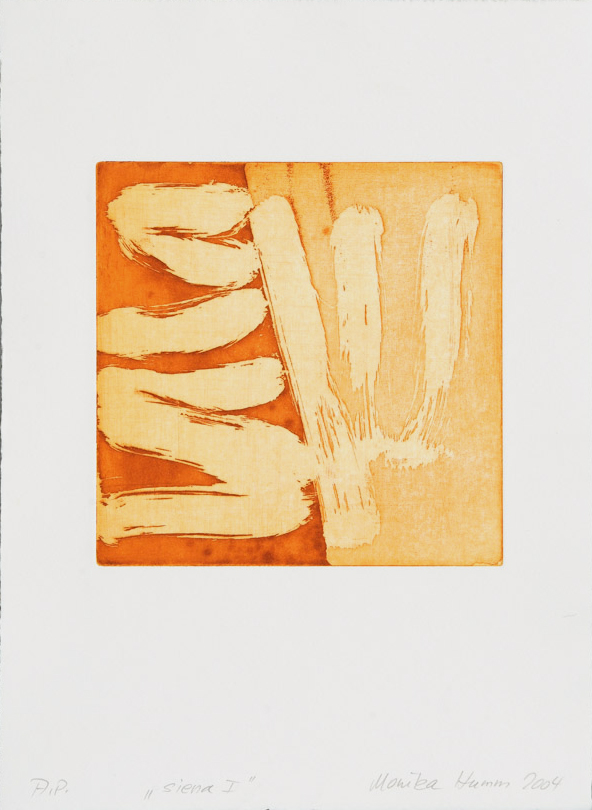 Monika Humm Aquatinta sienna I, 2004, PG 19,5x20, Bütten39x28,5cm