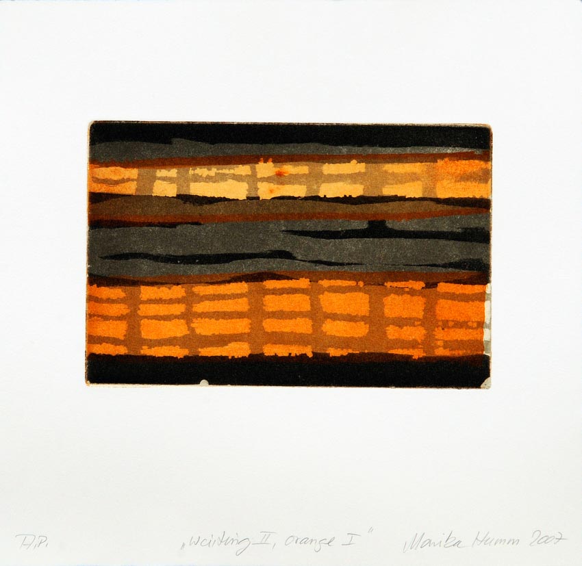 Monika Humm Waiting II - Orange I, 2007, Aquatinta, PG 13x20cm, auf Bütten 26,5x39cm 