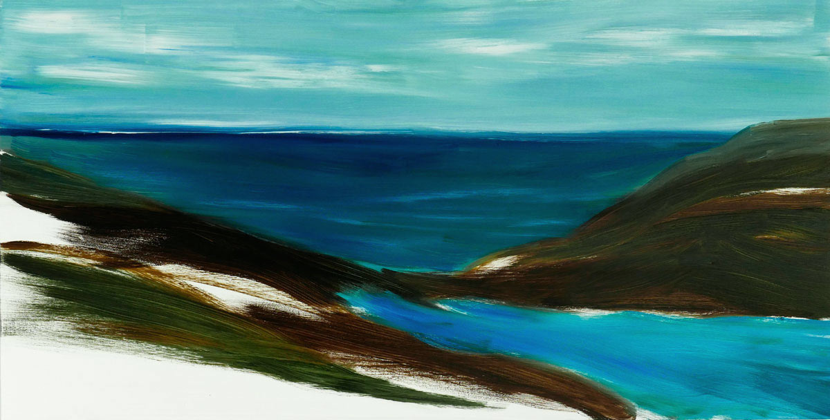 Monika Humm, Landscapes - Places of Longing 6, 2020, Öl/MDF, 50 x100 x 1,5 cm