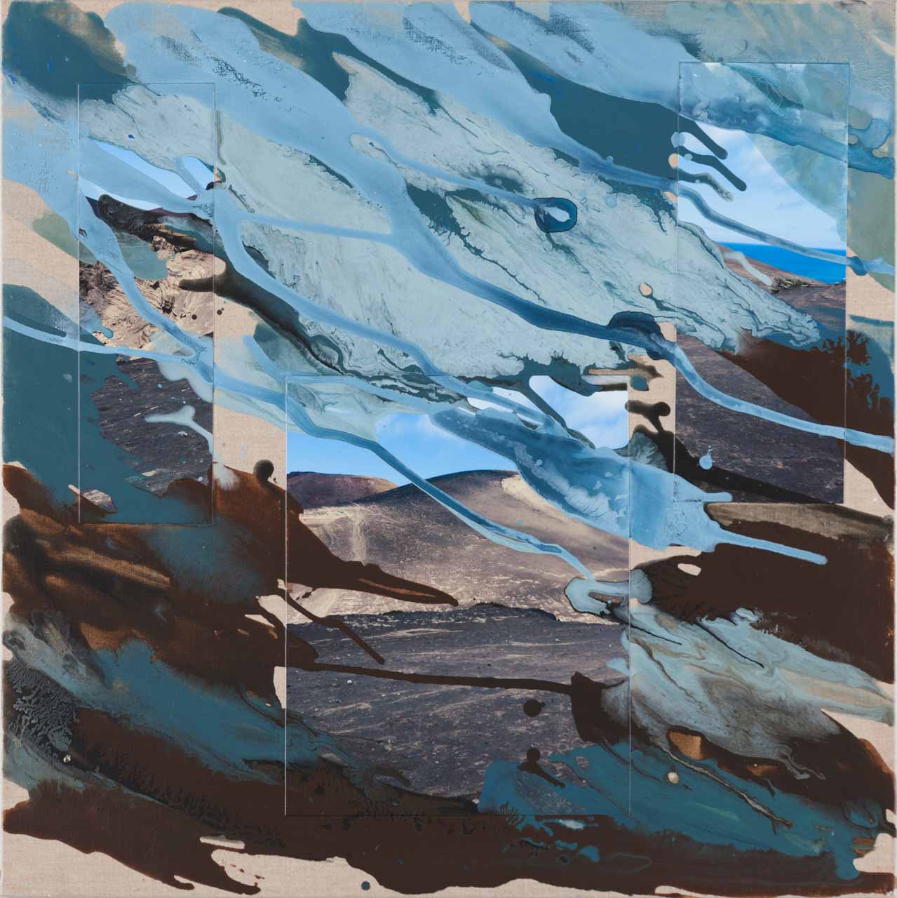 Monika Humm  Volcanism 2, 2017, MT/LW+Hartfaser, 65,5x65,5x0,5cm